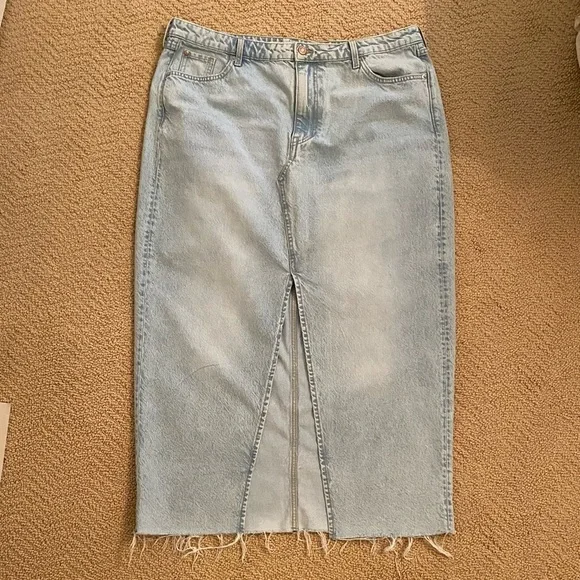 H&M Long Maxi Jean Denim Skirt with Raw Edge Hem XL - Picture 1 of 6